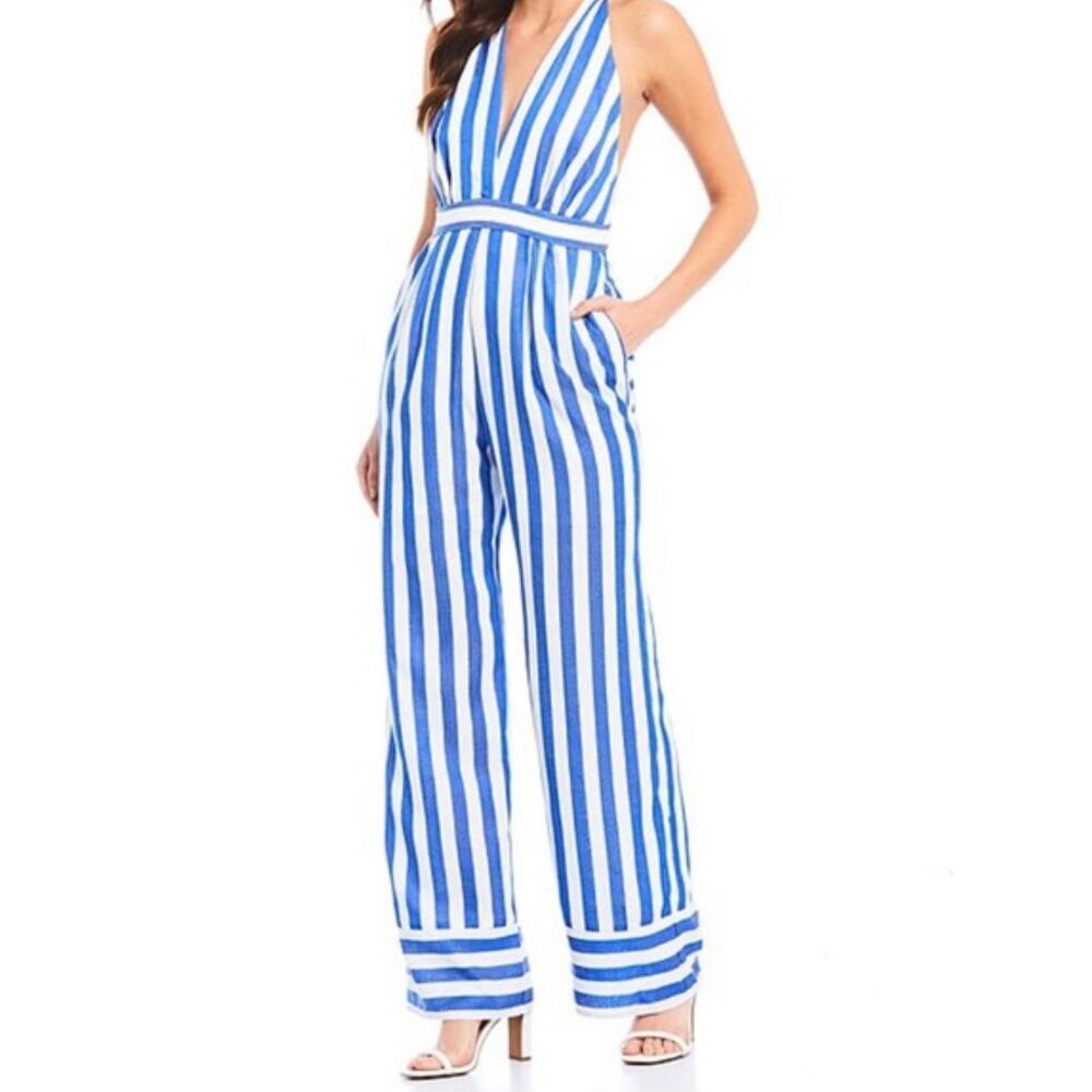 WAYF Size S Halter Jumpsuit Striped Sailor Nautical Coastal Spring Summer Preppy
